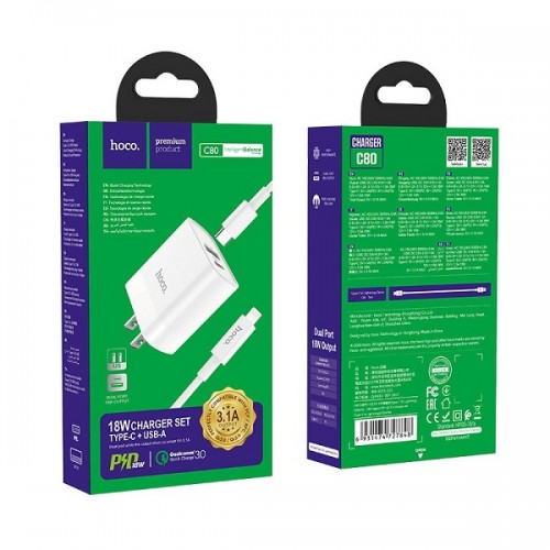 Bộ sạc hoco c80 20w sạc siêu nhanh (kèm cáp type c - lightning)