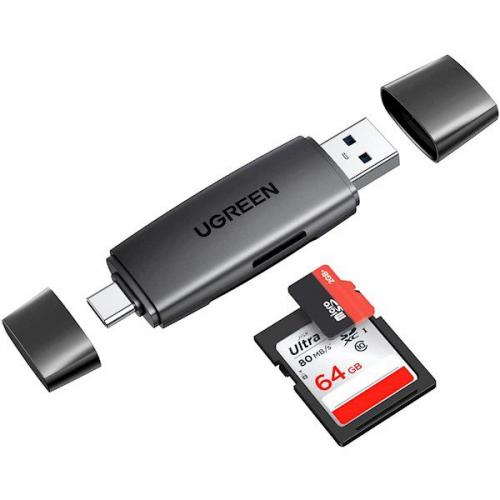 Đầu đọc thẻ nhớ SD/TF 2 trong 1 UGREEN 80191 USB-A & Type-C ​- Tốc độ truyền 5Gbps